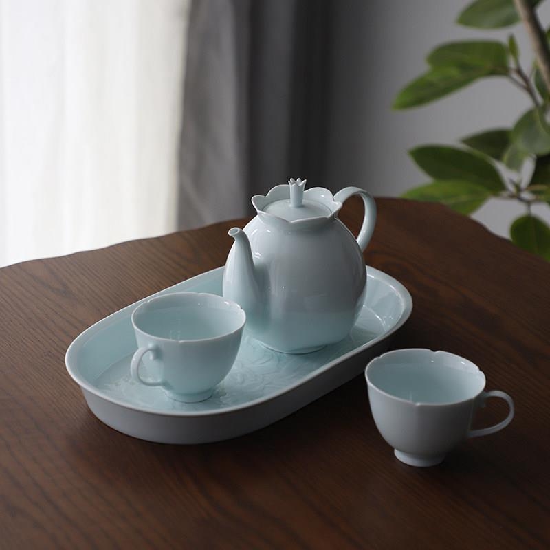 山水一间花草茶具下午茶杯水杯冷水壶袋泡茶壶景德镇影青瓷简约