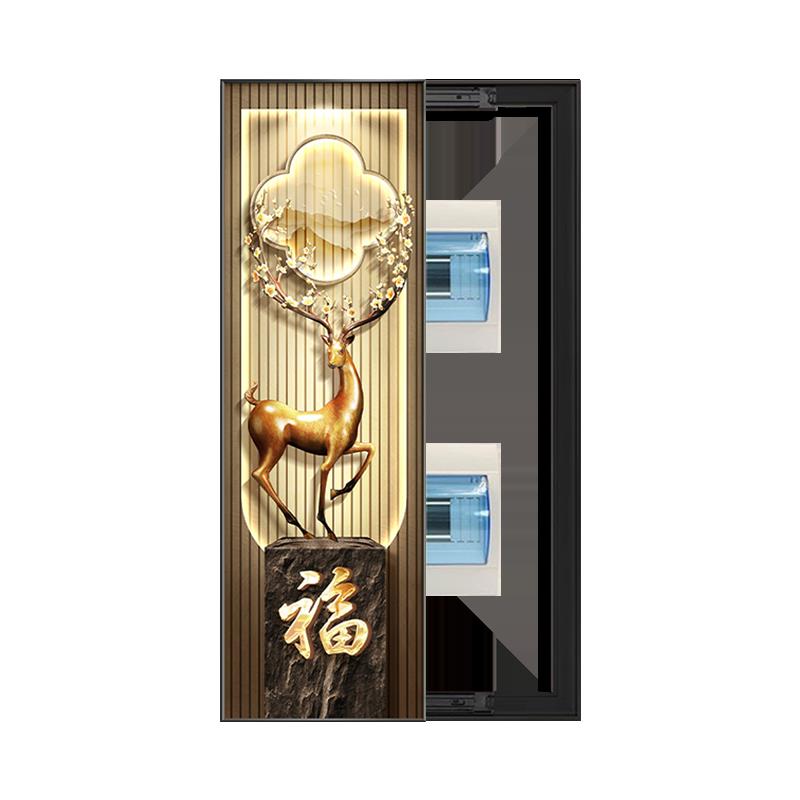 新中式福鹿电表箱气饰轻奢大竖长条挂画装20240226遮画挡配电箱开图片