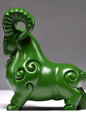 绿色木质羊摆件实木雕刻山羊羚羊十二生肖办公家居装饰工艺品摆设