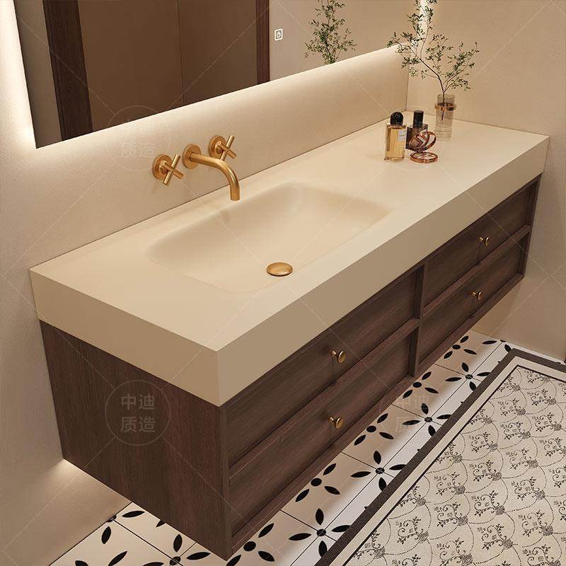 中古风岩板热弯无缝陶瓷一体盆浴室柜组合卫生间洗漱台洗手盆定制