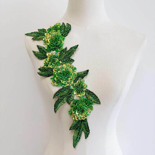 重工手工钉珠片大号玫瑰花朵布贴 服饰鞋帽DIY辅料 装饰贴花A64