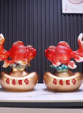 招财锦鲤年年有余办公室金鱼摆件酒柜电视柜家居装饰品流沙画沙漏