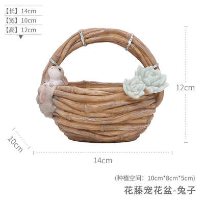 南院动物肉微园艺仿真创意竹篮传树脂芳花盆绿桌面植多花盆景观小
