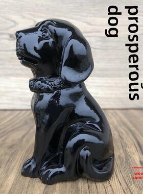 乌木雕刻狗饰品实木生肖小狗可爱的家庭装饰饰品红木工艺品