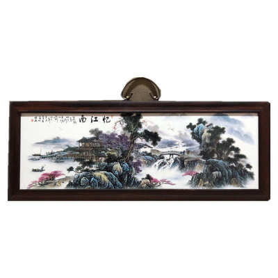古玩古董景德镇陶瓷工艺品手工花鸟古典彩绘忆江南回流瓷板画