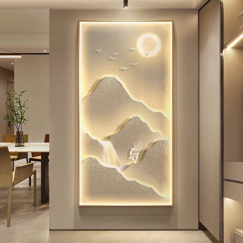 入户玄关装饰画流水生财山水画走廊过道挂画现代轻奢高级感壁灯画