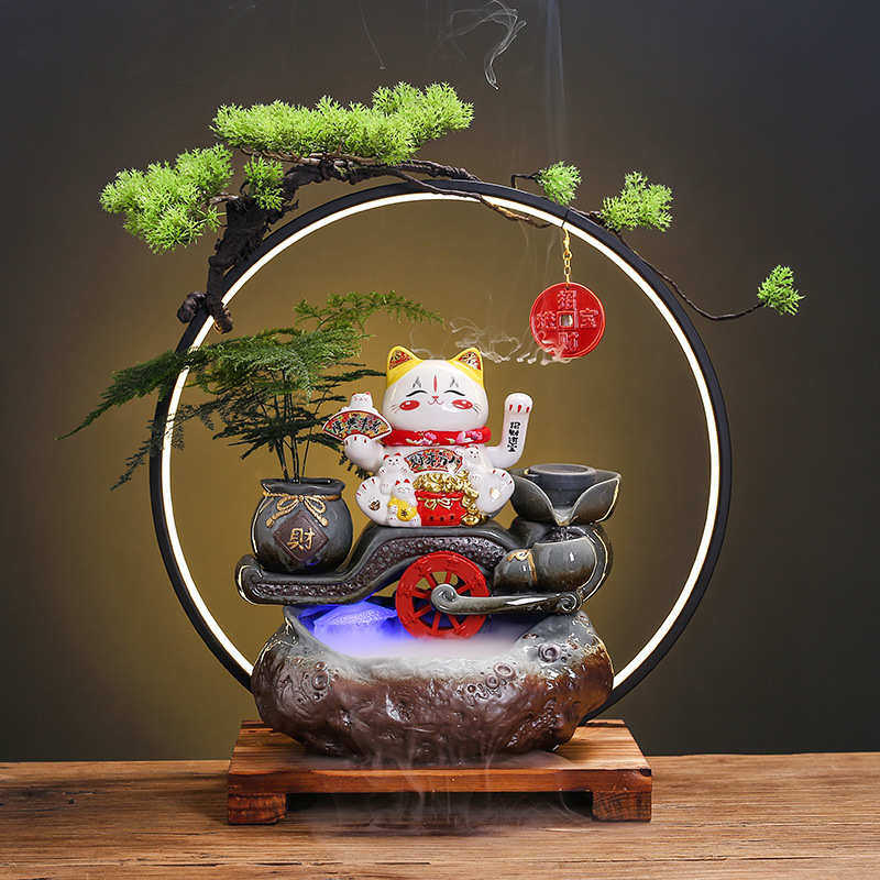 创意流水生财摆件循环水办公室收银台店铺桌面装饰开业招财猫礼品