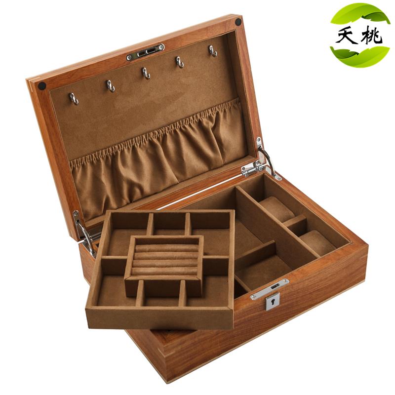 高档珠夭桃（饰）非洲花木纯实木质双层首饰梨品盒手表盒宝收藏收