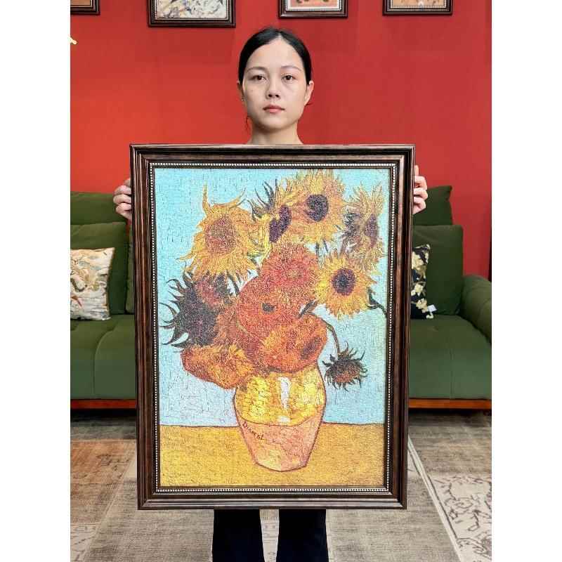 欧框梵高向日葵装饰画入户玄关客厅餐厅挂画G079欧式背景画6080