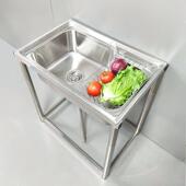 加厚不锈钢小水池单槽带支架洗菜盆洗碗池家用厨房卫生间洗手阳台