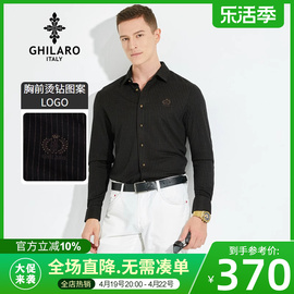 ghilaro古劳吉那诺男秋时尚休闲金丝线(金丝线，)条纹烫钻长袖衬衫9311-37