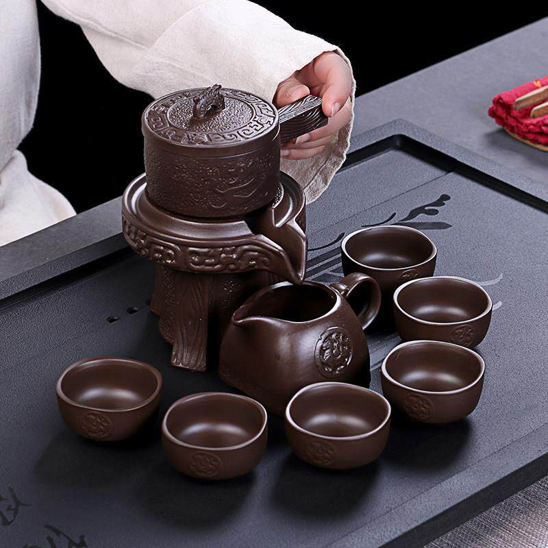 石瑞润半自动功夫茶具紫砂陶瓷家用懒石磨茶创意防烫