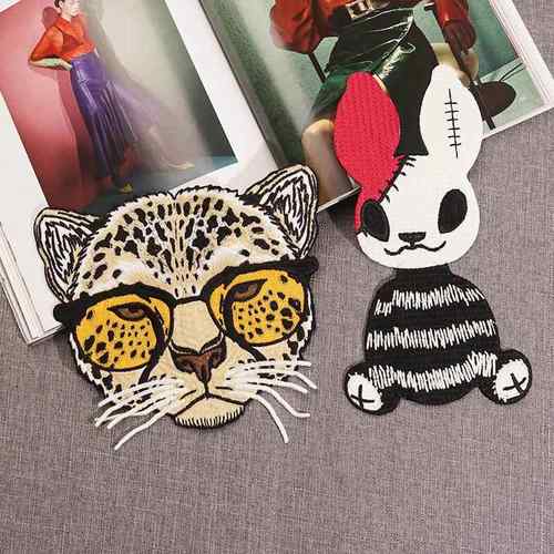 酷酷的豹子头现货水溶刺绣贴大号布贴衣服装饰贴图案贴花补贴
