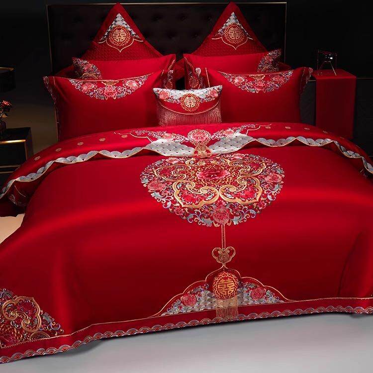 奢华婚庆长绒棉全棉四件套刺绣提花结婚床品高端大气婚房床上用品