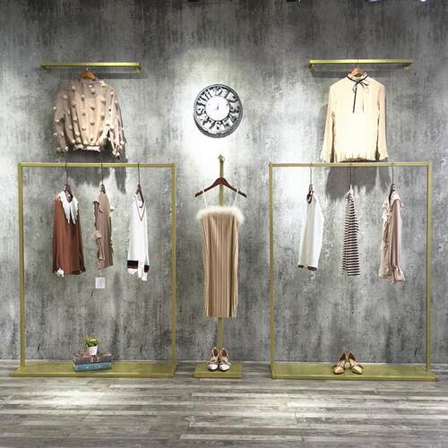 金色铁艺服装架服装店展示架落地式挂挂衣架女装点货架铁艺衣架子
