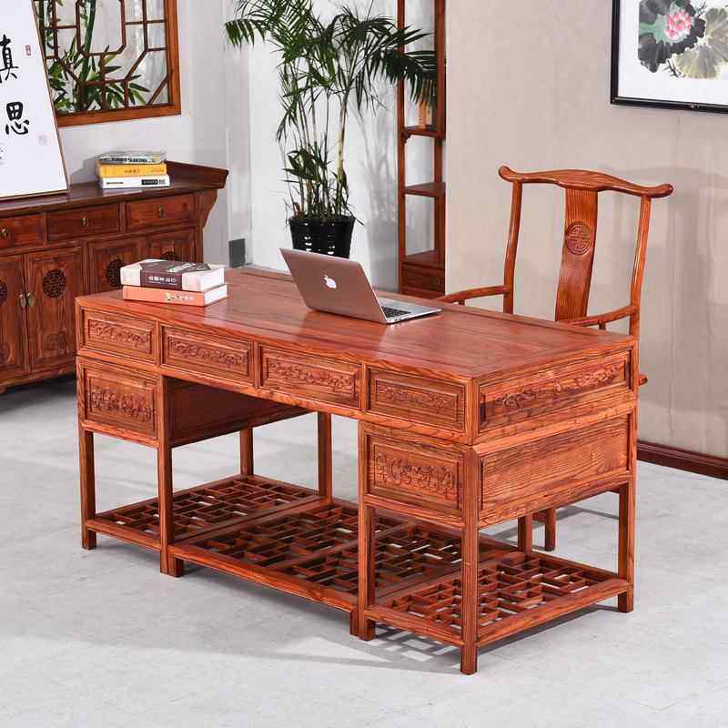 中式实木书桌办公桌电脑桌写字台书画桌大班台明清仿古南榆木简约