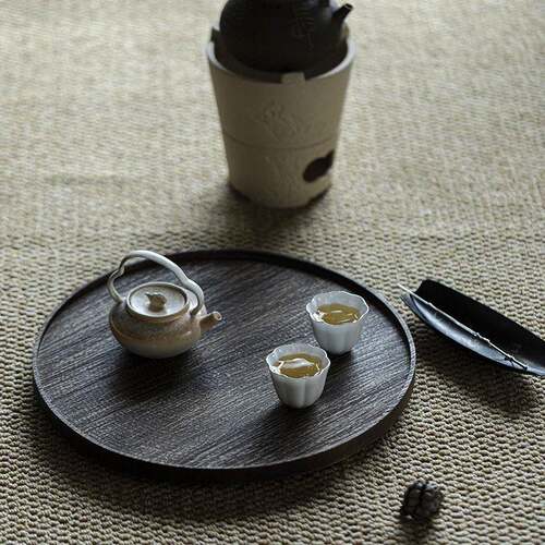 新中式壶承柚木圆形小茶盘干泡台实木茶海家用茶具茶杯托盘