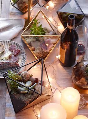 北欧玻璃花房桌面氛围灯摆件烛台咖啡厅露台装饰植物花盆微景观瓶