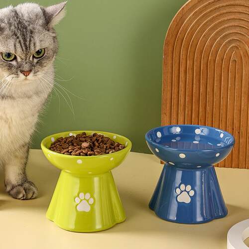 猫碗陶瓷保护颈椎猫食盆防黑下巴高脚猫碗架子猫咪泰迪狗碗宠物碗
