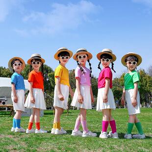 孩子的天空儿童演出服幼儿园糖果色短袖百褶裙毕业照啦啦队表演服