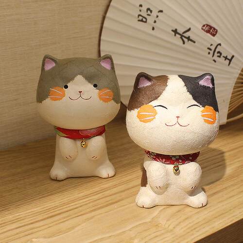 乐喵日式京都龙虎作招财猫手工艺品和纸日式招福桌面陶瓷摆件装饰