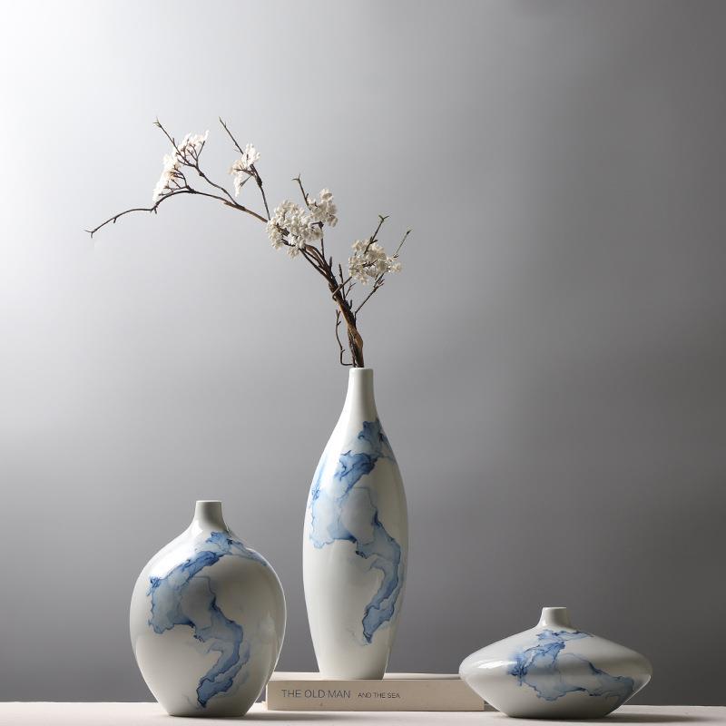 新中式陶瓷花瓶创意贴花工艺品客厅样板房插花装饰品小口瓶摆件