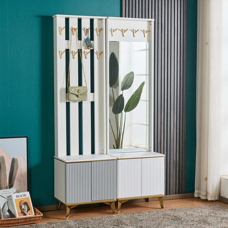 进门衣帽架鞋架一体换鞋凳带穿衣镜落地卧室鞋柜挂衣架床头置物架