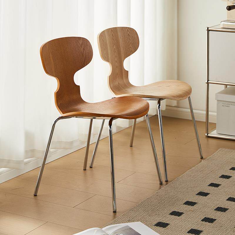 欧式实木椅子靠背椅可叠放餐椅小户型收纳餐桌椅轻奢高级感蚂蚁椅