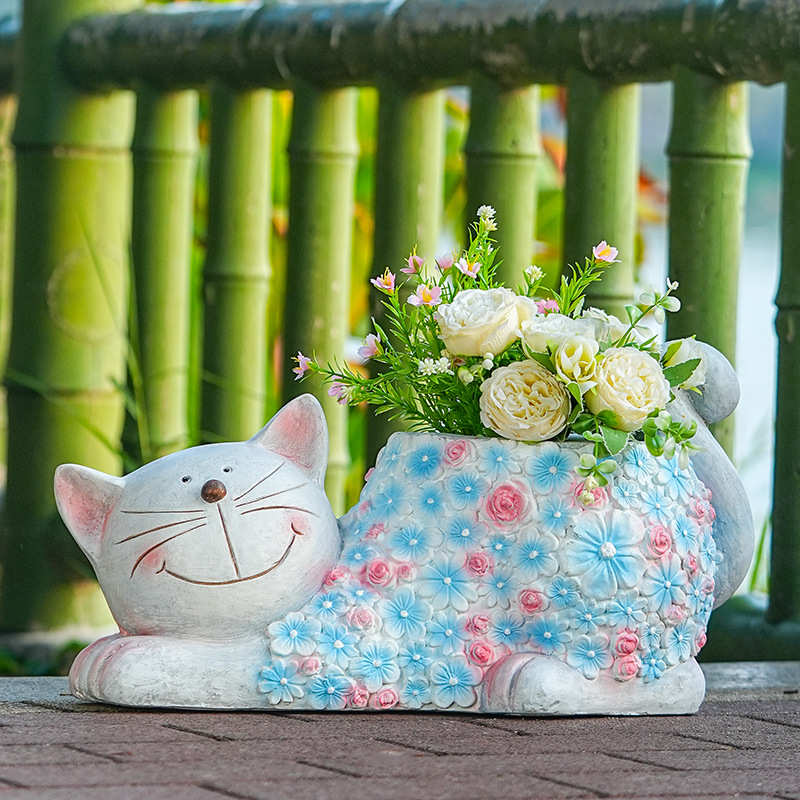 可爱招财猫咪花盆创意花园装饰品户外庭院阳台造景布置摆件幼儿园