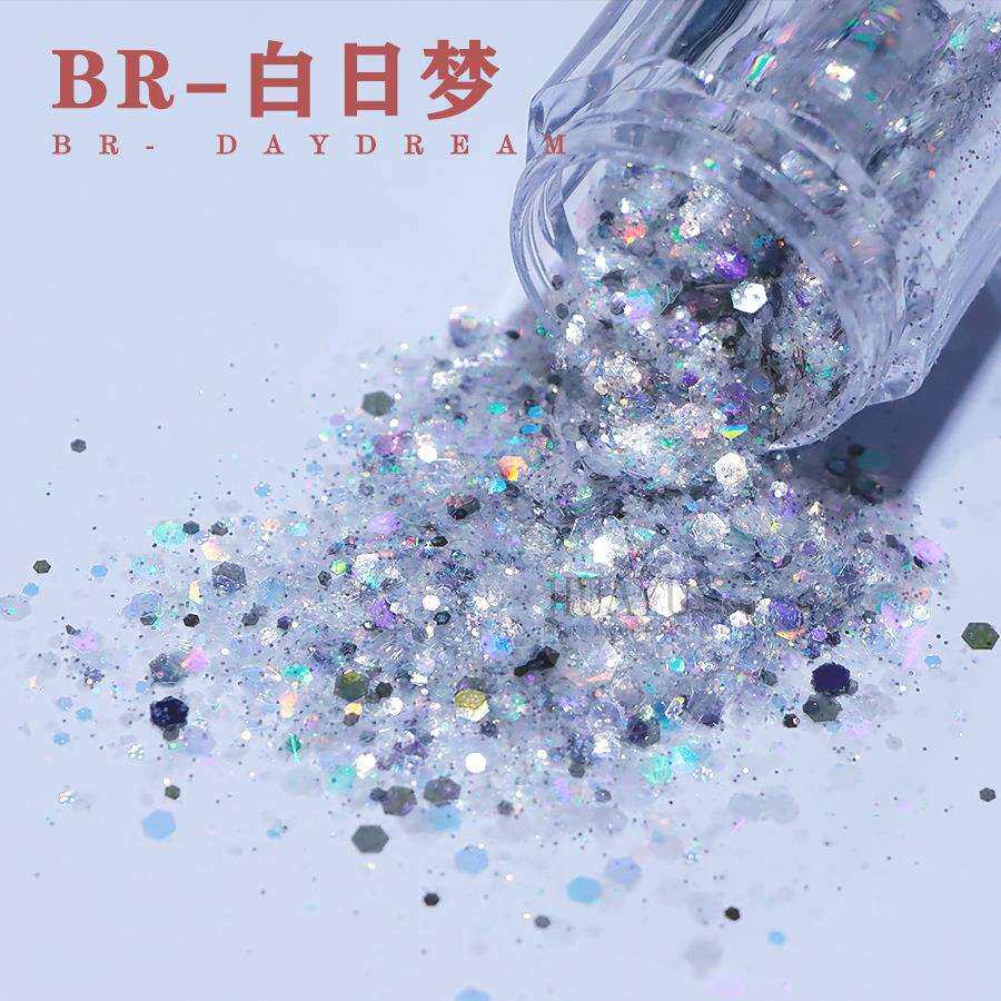 超薄美甲闪粉大亮片耐溶剂甲油不掉色流麻材料幻彩镭射彩妆金葱粉
