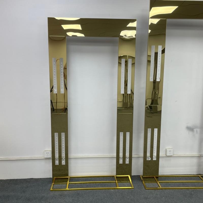 新款婚婚庆具方形网格珠帘金色礼不道锈钢屏风舞台架布置背景GMM