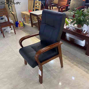 桑维会议椅纯实木办公椅四脚扶手木质椅棋牌室麻将椅培训椅皮椅子
