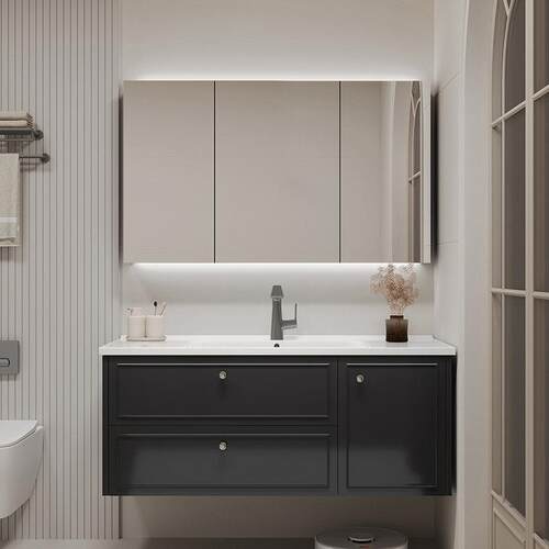 法式浴室柜组合黑色洗手盆柜洗漱台洗脸盆陶瓷盆智能卫浴定制卫浴