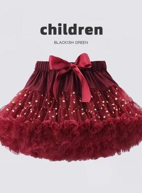 女童tutu裙秋冬季儿童红色公主裙女宝宝半身裙礼服洋气蓬蓬纱裙子