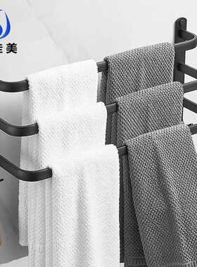 新款直销免打孔浴室毛巾架多层卫生间厕所太空铝黑色壁挂浴巾架三
