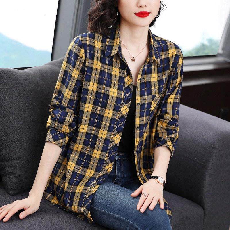 格子衬衫外套女2025春秋装新款宽松大尺码中年妈妈翻领薄款长袖上