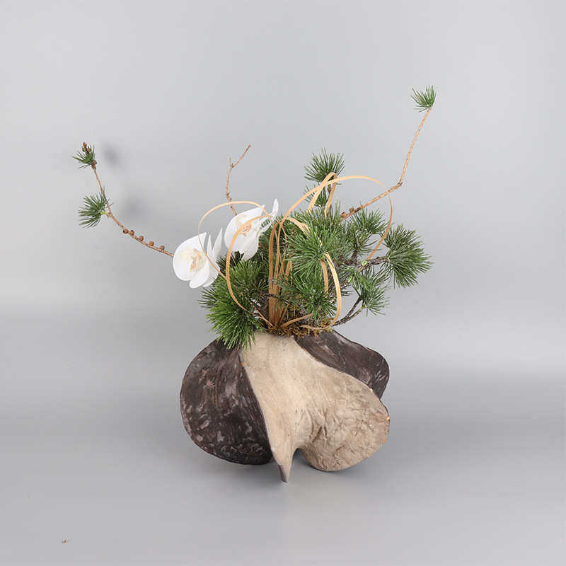 新中式禅意侘寂风仿真松针插花花艺陶瓷样板房间茶几餐桌前台摆件