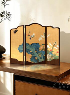 宋代美学花卉蝴蝶茶室书房高级感桌面小屏风摆件新中式客厅装饰画