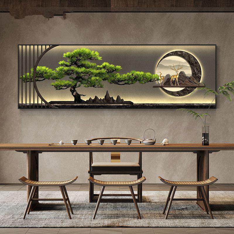 迎客松新中式客厅装饰画办公室沙发背景墙挂画茶室茶桌挂件山水画