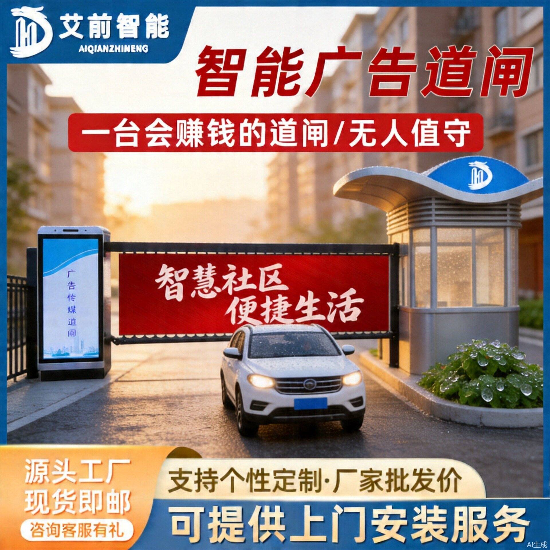 AQ广告道闸停车场收费系统小区门禁起落杆智能车牌识别道闸一体机