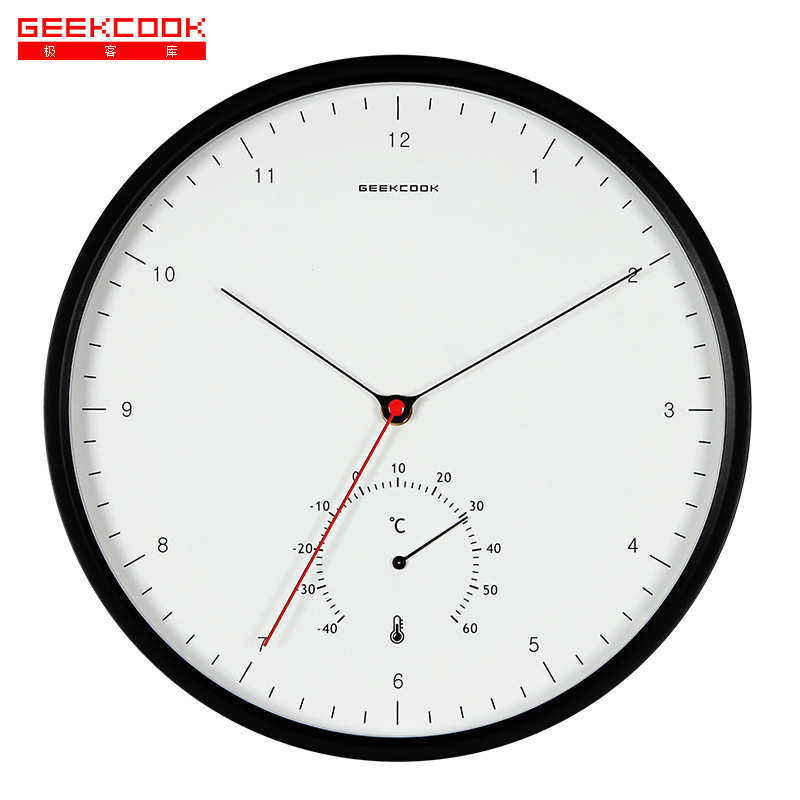 极客库12英寸石英钟表现代简约创意个性圆形挂钟低噪客厅卧室挂表