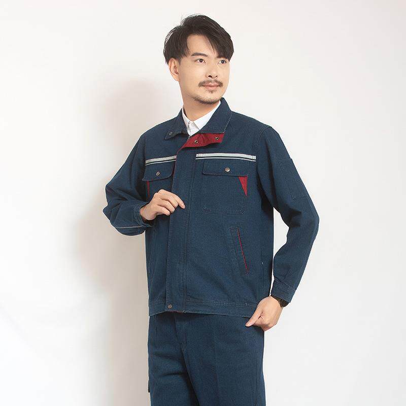 厂家春秋牛仔工作服套装劳保服耐脏电焊防烫汽修建筑车间工装