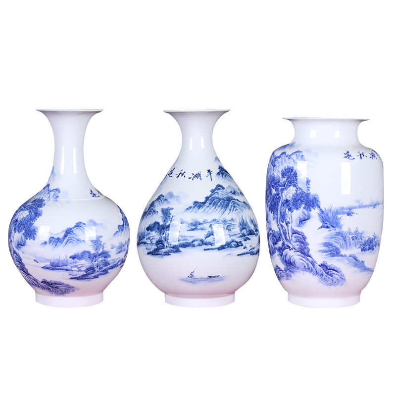 景德镇陶瓷古典青花釉中彩透光骨瓷花瓶 客厅家居装饰工艺品摆件