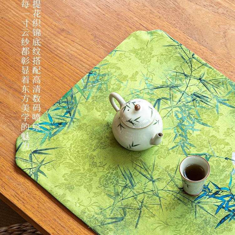 新中式小茶席茶布垫茶台专用泡茶巾竹子禅意布艺短桌旗茶具茶杯垫