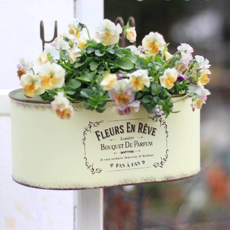 日式ins铁艺复古做旧铁皮花盆花园杂货椭圆阳台挂盆摆件园艺装饰