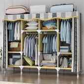 易AHP布收柜家用卧室布衣衣纳柜钢管加粗加固衣橱架子全钢出租屋