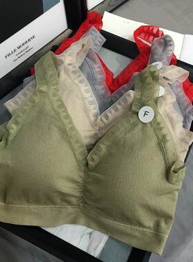 大红色美背加厚垫无钢圈聚拢文胸女柔软舒适蕾丝宽肩带背心式裹胸