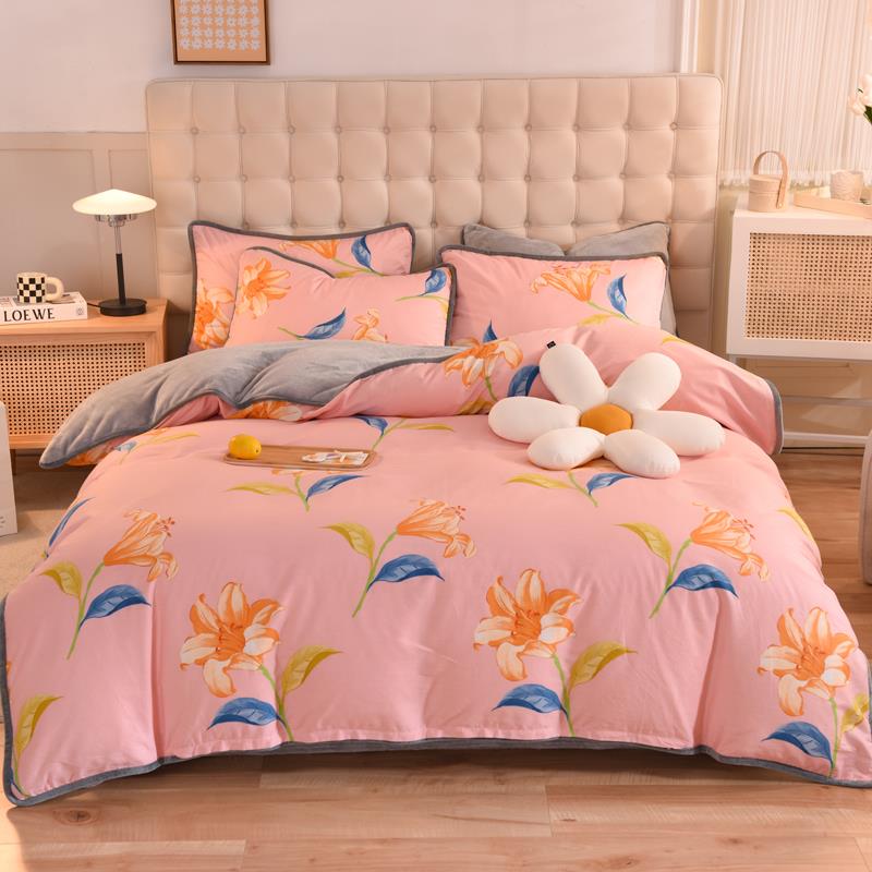 正品全棉加绒四件套A纯棉B牛奶珊瑚绒厚面冬绒被套毛绒床单加单保