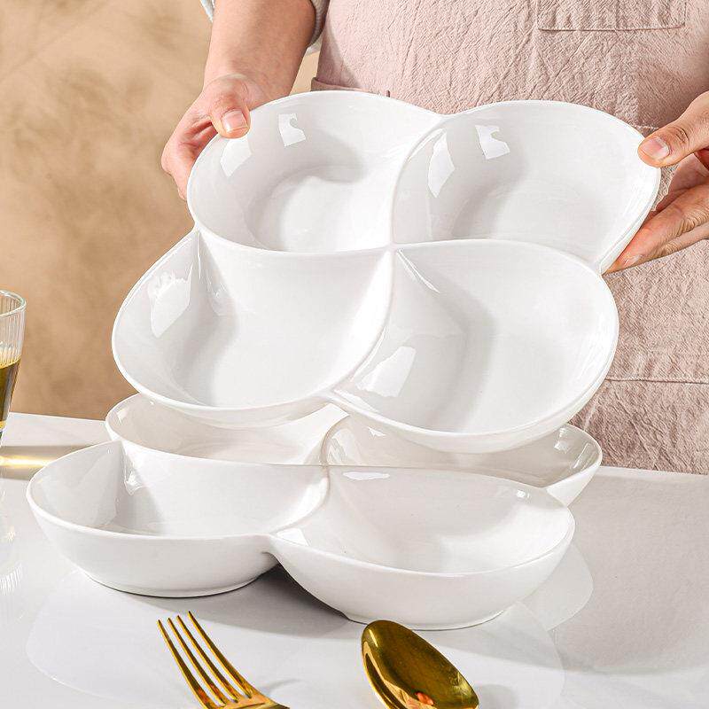 陶瓷分装盘分格盘小吃盘沙拉盘点心盘甜品盘梅花盘四格盘耐高温盘