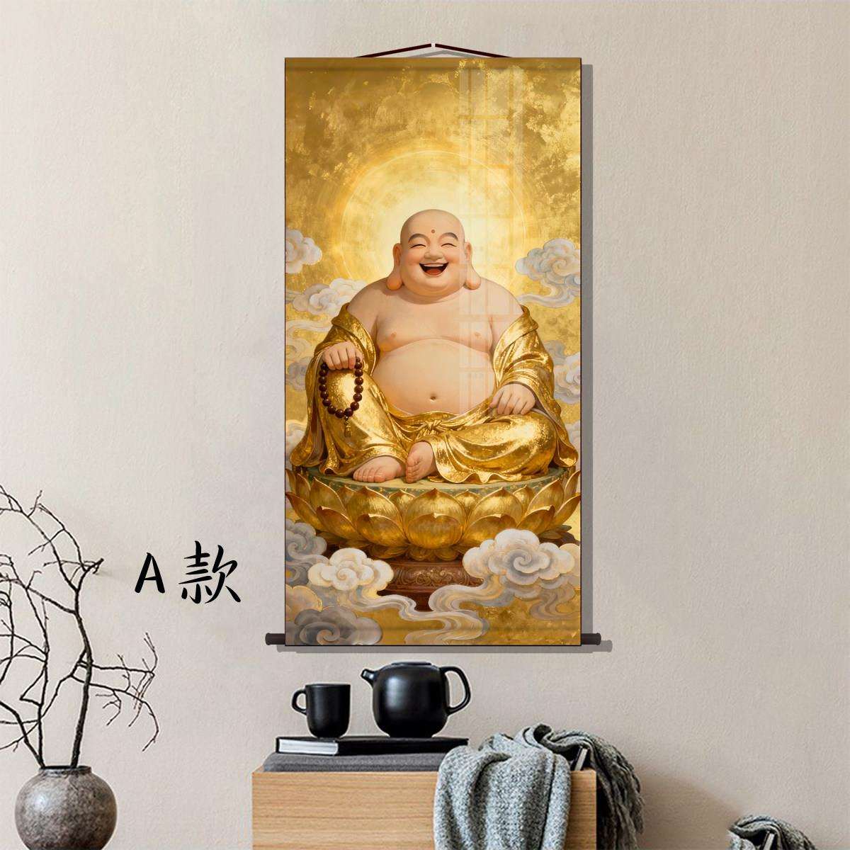 勒佛画像挂大肚佛笑招佛餐画弥QNT-765厅供奉财装饰卷轴画客厅玄